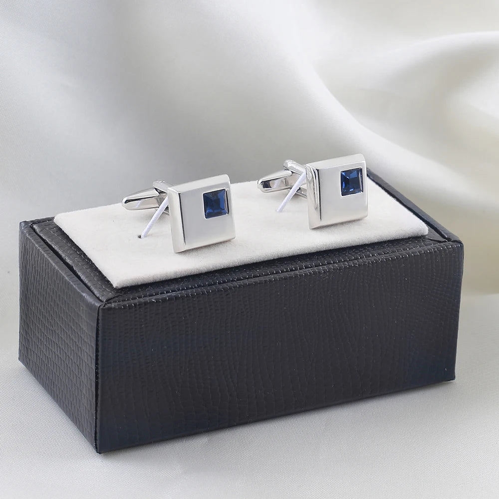 Fashion French Luxury  Wedding White Blue square Crystal Zircon Diamond Men's Cufflinks