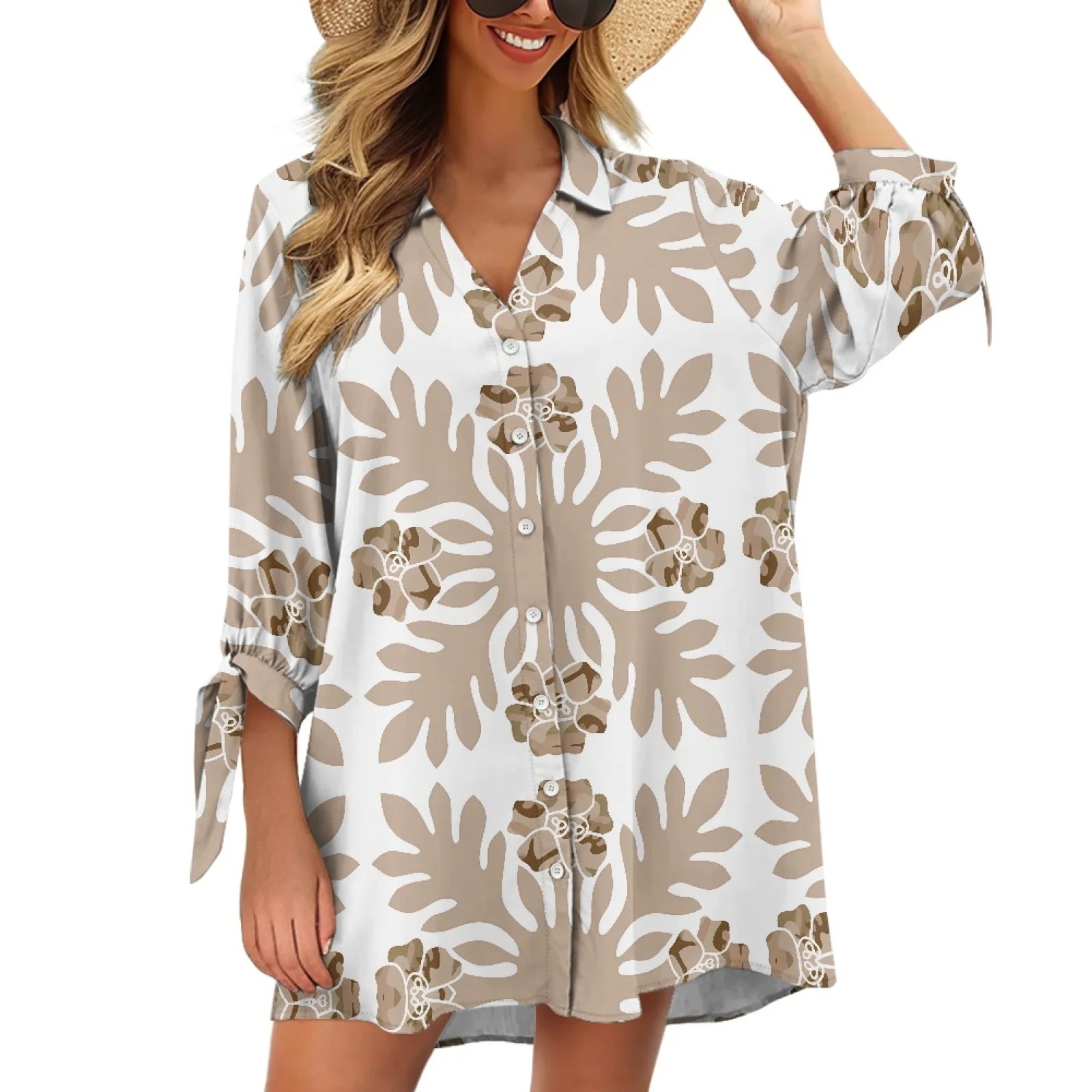 Custom Tropical Leaves Hawaiian Print Floral Button Beach Shirts for White Women Long Kimono Cardigan Plus Size Swim Suit Cover