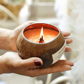 Eco-Friendly Business Gift Christmas Natural Polish Coconut Shell Cup Candle Soy Wax Wooden Wick Customizable Engraving Modern