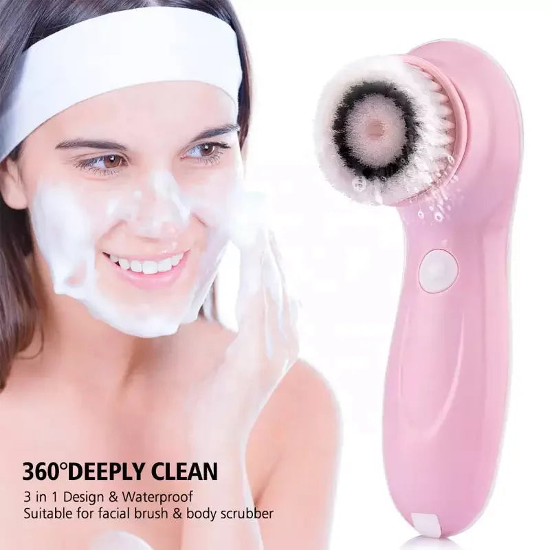 5 in 1 Electric Silicone Facial Cleansing Brush Spin Sonic Pore Scrub & Nose Whitening Exfoliator for Skin Rejuvenation
