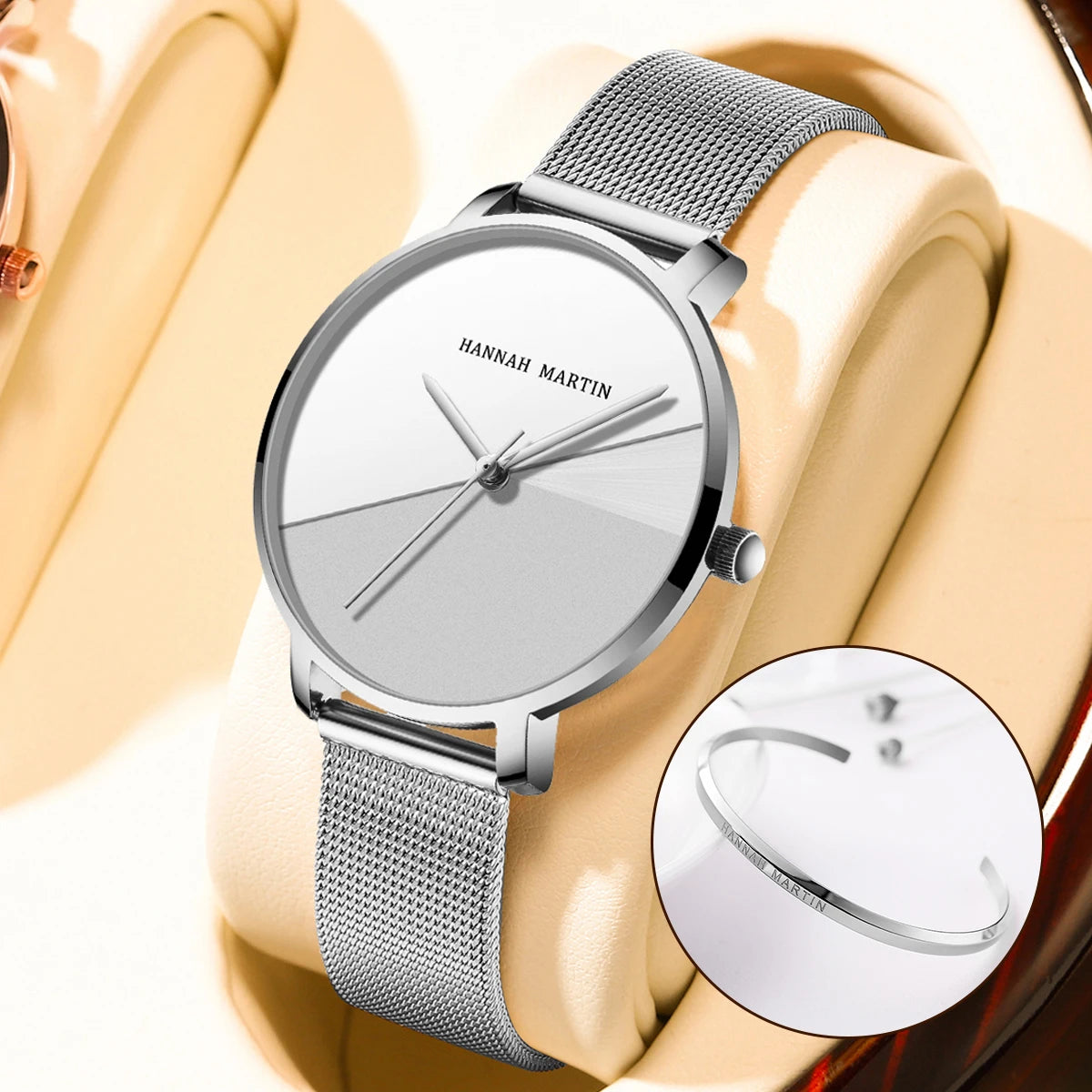 HANNAH MARTIN Custom Luxury Watch Female Silver Personalized Brand Wrist Watch Woman with Bracelet Relojes De Mujer En Marca