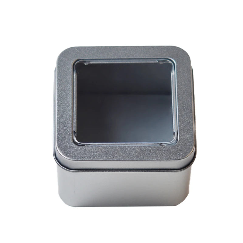 Best Selling Wholesale Silver Square Watch Tin Box with Window Custom Logo Printed Crafts Candles Made High Quality Tin Plate