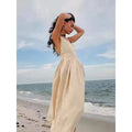 Sexy Hot Girl Cotton Linen V-neck Dress Vintage Loose A-line Sling Dress Spring Summer Beach Style Women Dress