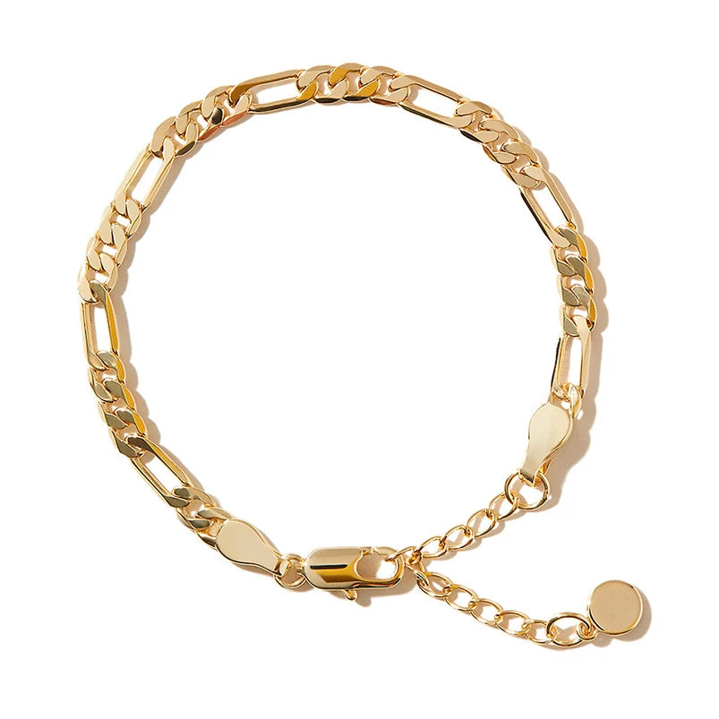 Gemnel New Arrivals 925 Silver Classic Figaro Chain 4mm 18k Gold Bracelet Women Man Jewelry