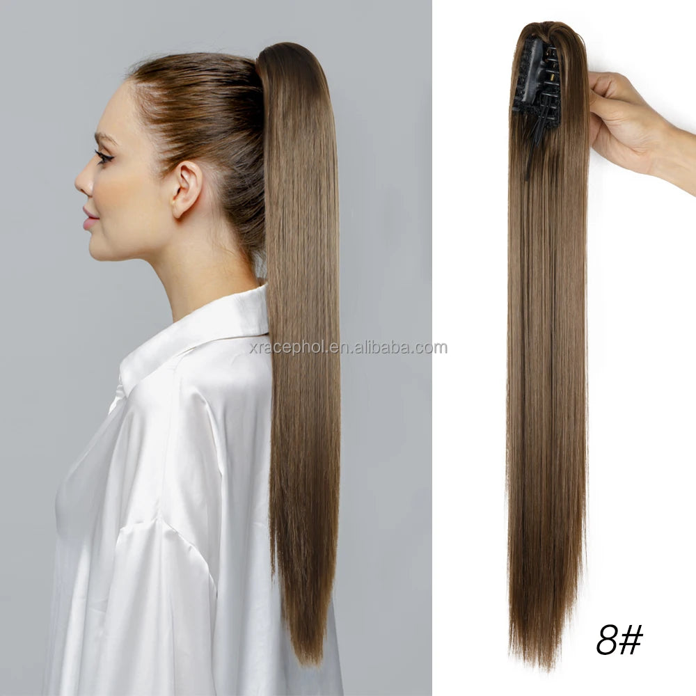 Wholesale 21 Colors Long Colorful Hairpiece Seamless Clip in Hair Ponytail Extensions With Claw Clip