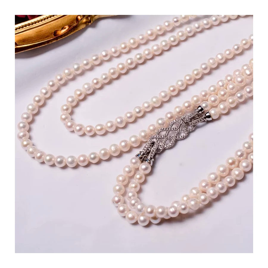 Custom White 7-8mm Mother's Day Necklace Long Double-Layered Chain with Bead Elegant Pearl Accessory for Women
