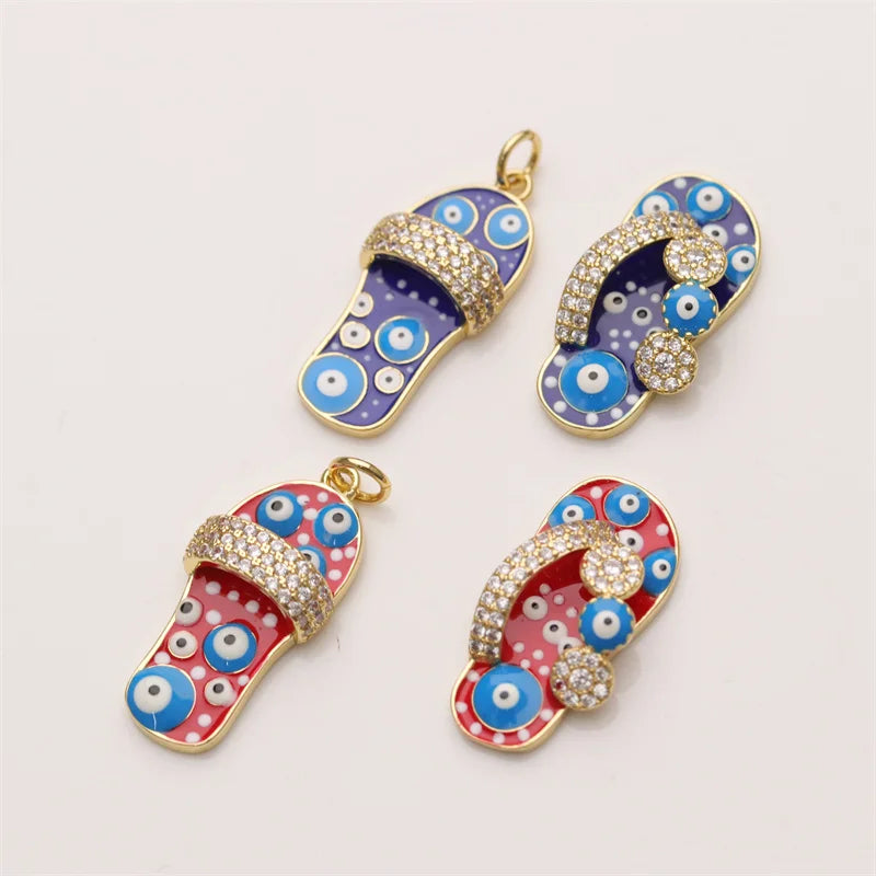 Slipper Shoes Charm Enamel Attachment for Necklace BraceletHandy Craft Summer Beach Jewelry Supply Wholesale