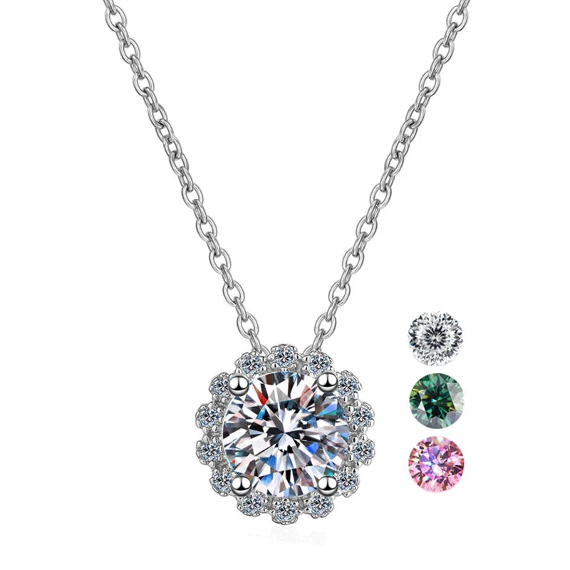 Luxury 925 Sterling Silver Necklace for Women 1ct Moissanite Gemstone Pendant Customizable Luxury Jewelry