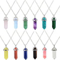 Stainless Steel Crystal Quartz Natural Stone Gemstone Bullet Shape Healing Point Turquoise Hexagonal Column Pendant Necklace