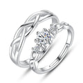 Fashion Lovers Gift 925 Real Silver Plated Brass Zircon Adjustable Couple Lovers Rings Jewelry for Wedding