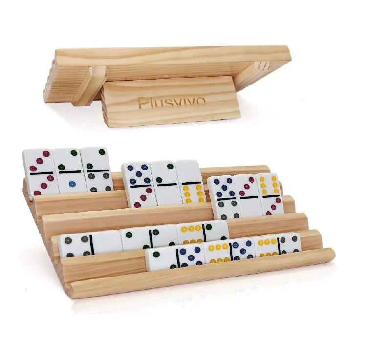 Organizer for Mexican Train and Other Dominoes Games Set of 2 Wooden Domino Trays Holder Domino Racks
