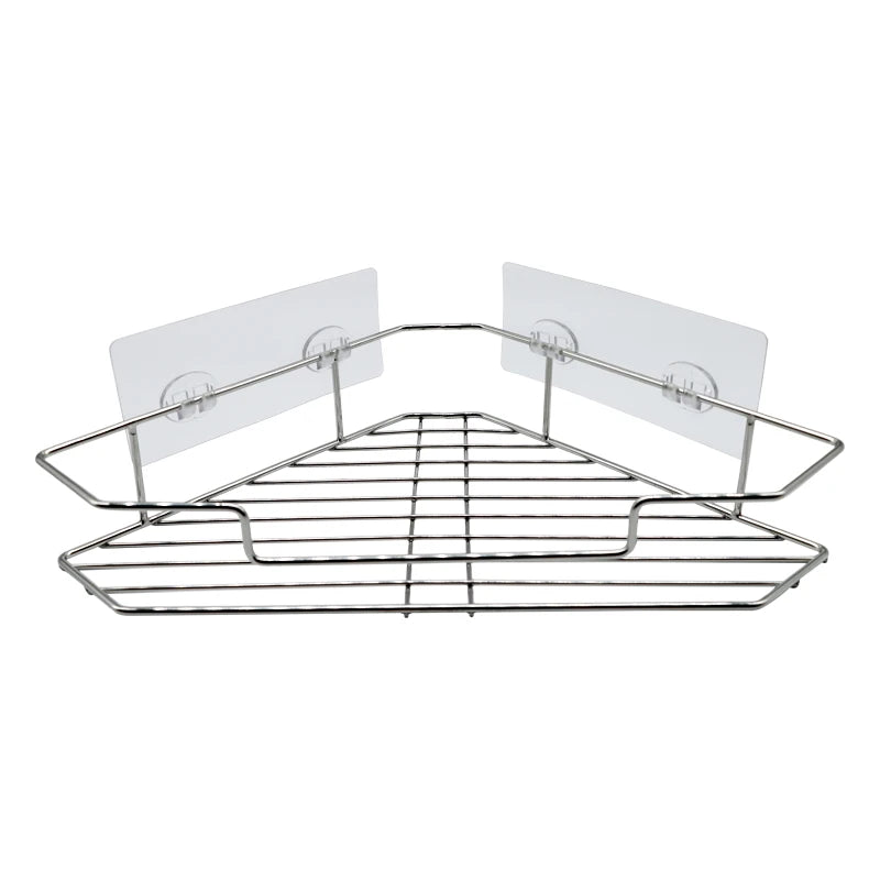 Modern 2-Pack Stainless Steel Wall-mounted Corner Shower Caddy with Hooks and Dual-Tier Adhesive Shower Shelf 3-Year Warranty