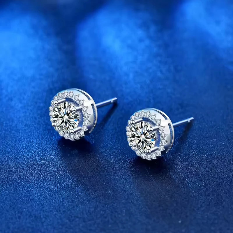 Fine Engagement Jewelry S925 Sterling Silver Round Cut 0.5ct Moissanite Stud Earrings for Women