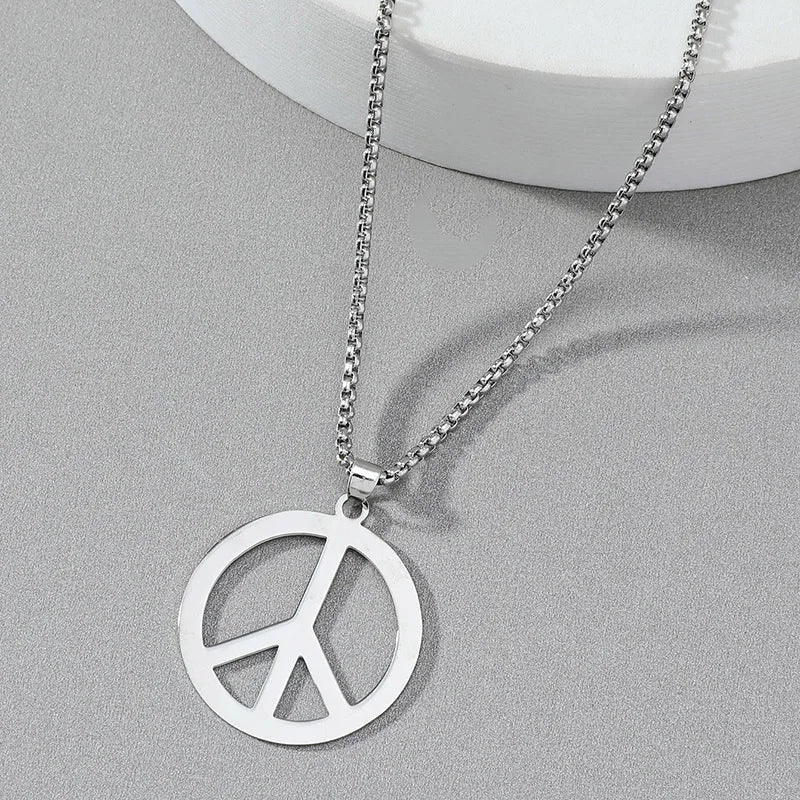 New Fashion Peace Symbol Pendants Round Cross Chain Short Long Mens Womens Silver Color Necklace Jewelry Gift