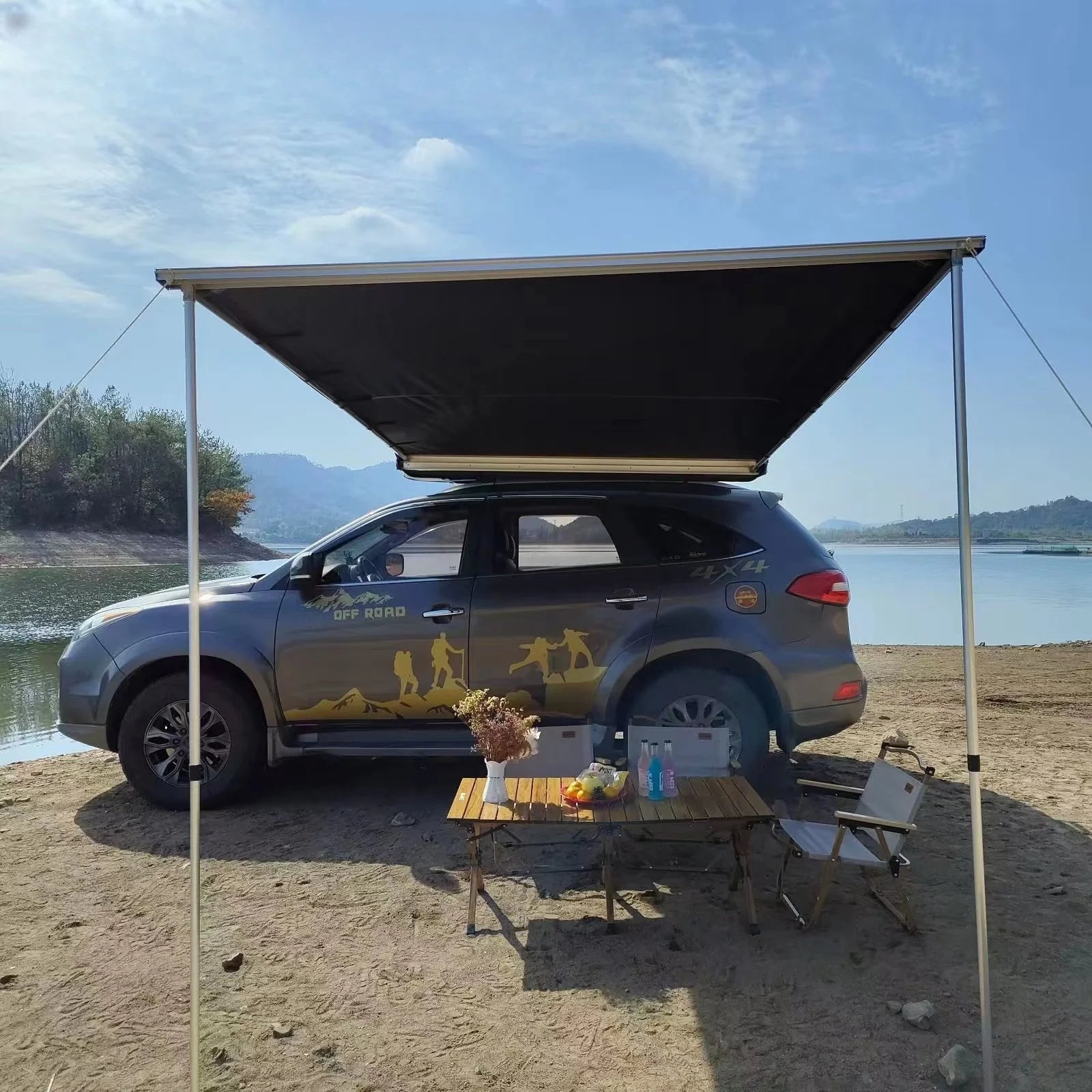 Foxwing Portable Car Side Awning Waterproof Oxford Fabric RV Sun Shelter for Outdoor Camping