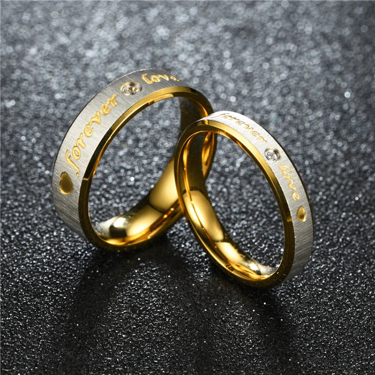 New Design Trendy Titanium Steel Bague Wedding Rings with Inlay Titanium Plated Couple Set