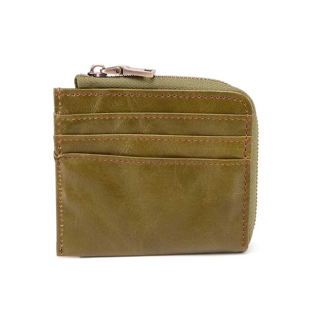 Wholesale Customized Retro Genuine Leather Zipper Wallet Popular Slim Card Holder