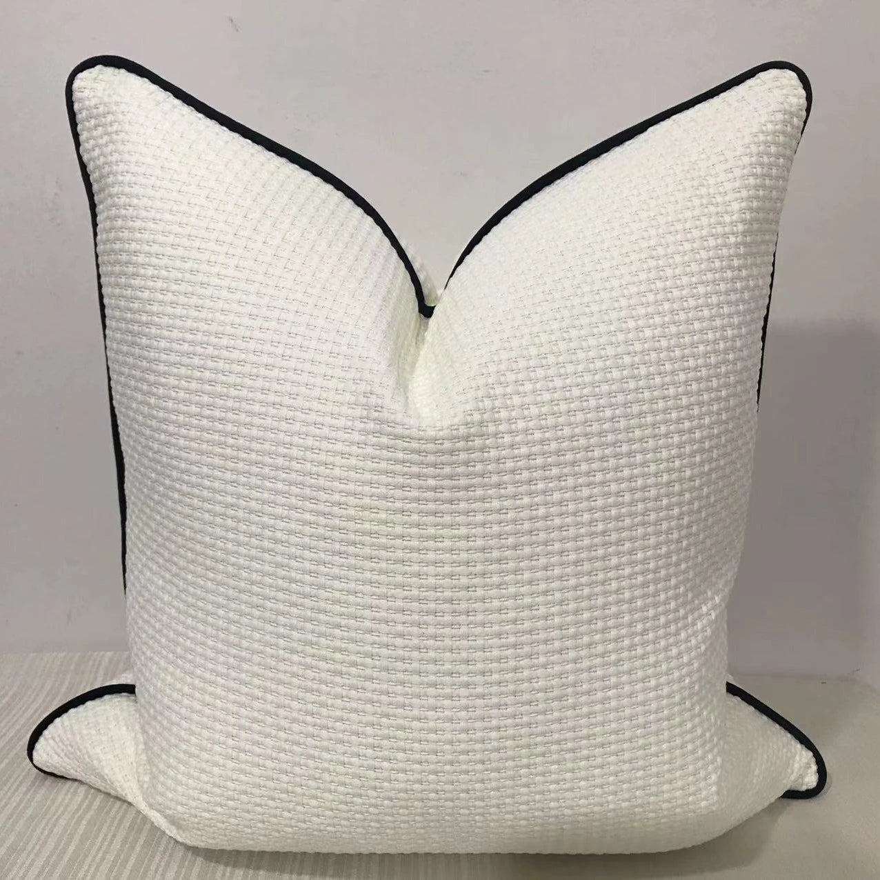Classic Black White Stripe Modern Geometric Pattern Digital Print Square Cushion Cover High Grade Velvet Edge Piping Memory