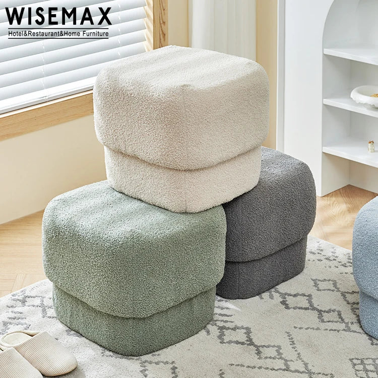 WISEMAX FURNITURE Fabric Lamb Wool Leisure Chair Ottoman Make up Stool square Living Room Sofas Corner Stool Shoe Stool Chair