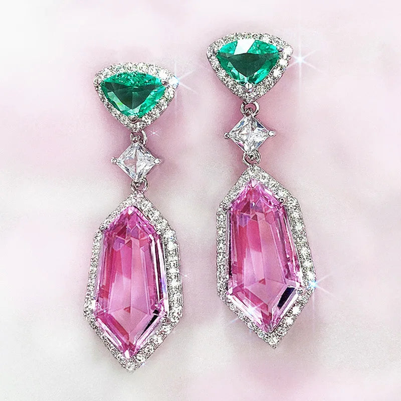 CAOSHI Personalized Big Geometric Irregular Big Triangle Green Pink Crystal Drop Zircon Women Design Wedding Bridal Earrings