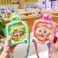 Cartoon 1L Bear Kids Water Bottle Cute Plastic Water Bottle with Straw Strap  Kids Cartoon Double Drink Water Bottle