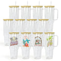 Free Shipping RTS USA Warehouse 12PCS/CTN 40oz Glass Cup Sublimation clear Glass Tumbler Mugs with Handle and Bamboo Lid