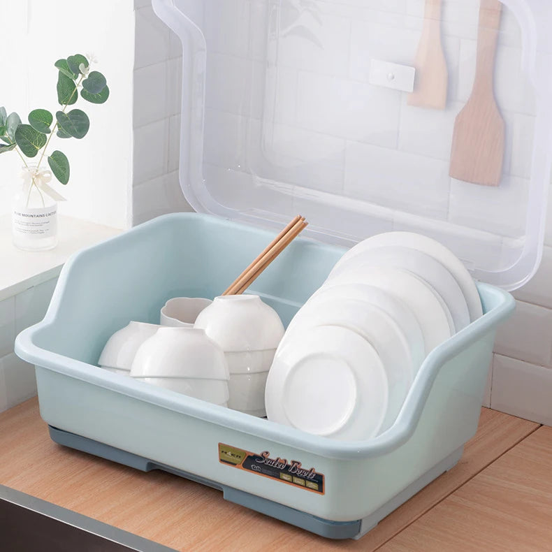 Sesame Hot Sale Household Multifunctional Detachable Plate Bowl Spoon Dish Rack With Clear Lid Dish Drying Rack