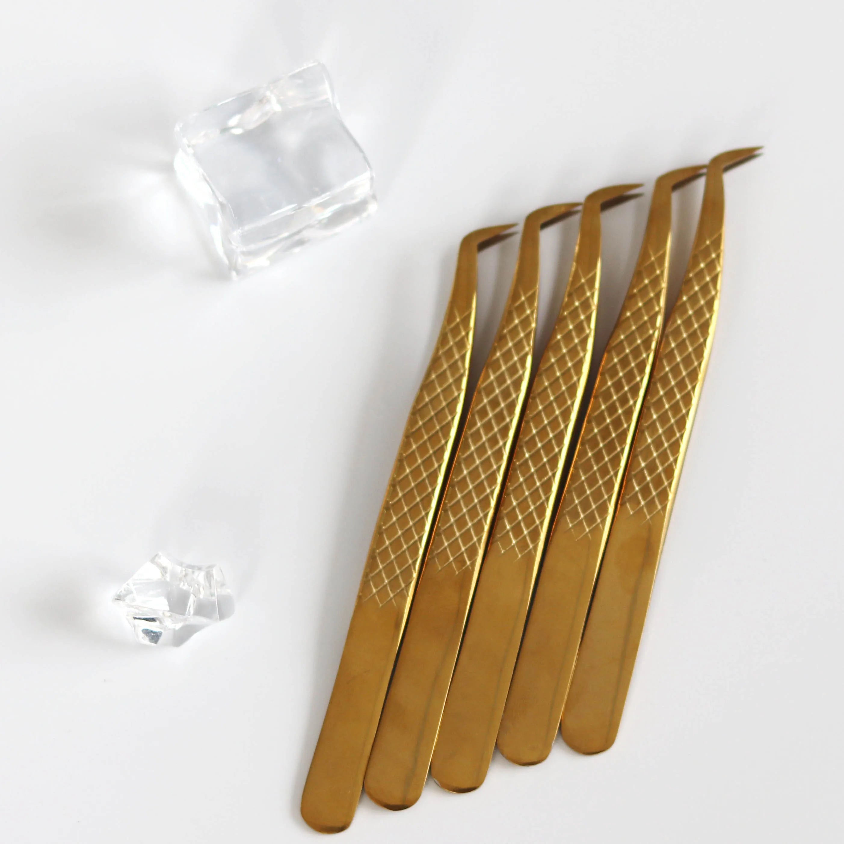 75 Degree Diamond Grip Eyelash Tweezer Shinning Plasma Rose Gold Lash Tweezers Private Logo Fiber Tip Eyelash Extension Tweezers