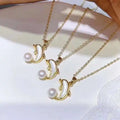 Super Beautiful 18K Gold Plated Chain with Shell Dolphin Inlaid 6-7mm Freshwater Pearl Pendant Necklace