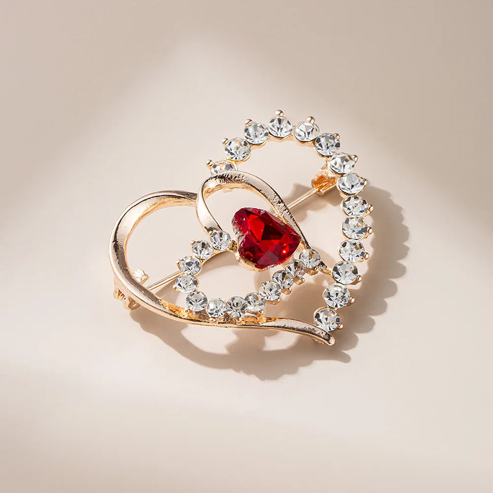 Heart Brooch for Women Cluster Pave Clear Crystal Love Heart Pearl Brooch Pin Wedding Party Clothes Accessories