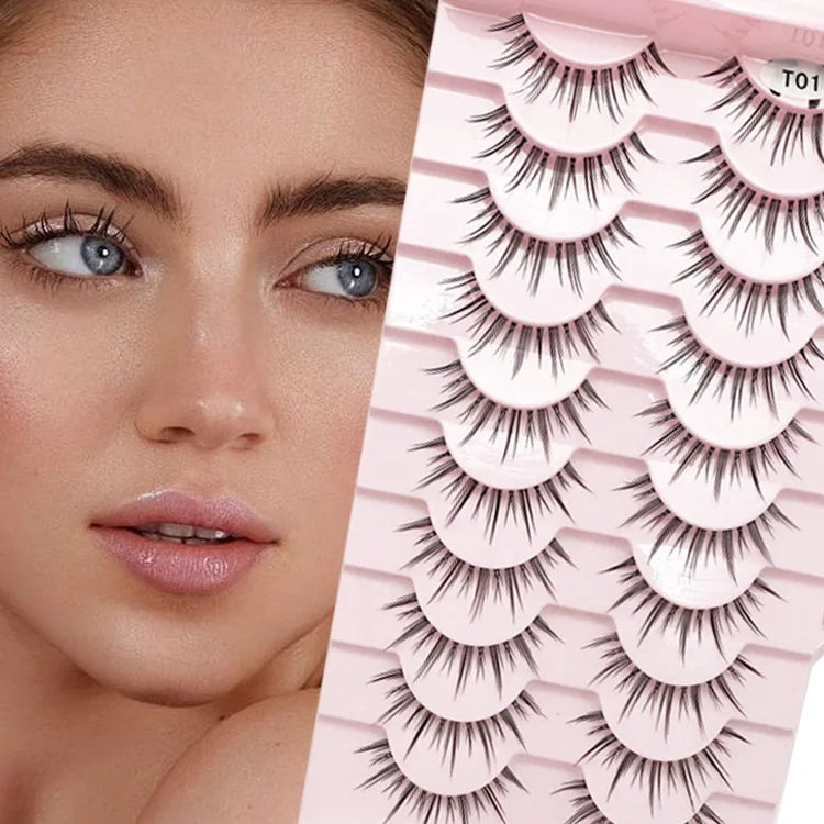 Invisible Band Lashes 10 Pairs 3D Faux Mink Natural Short Clear Band Soft Eyelashes