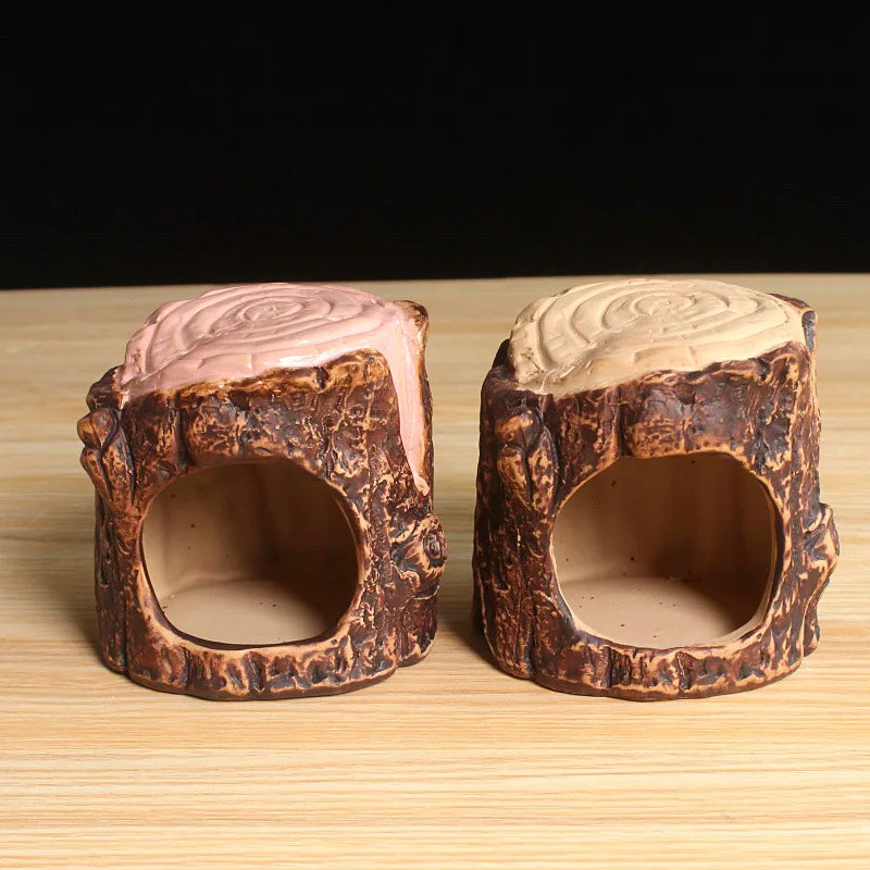 Original Eco-friendly Ceramic Coolable Large Stump Hamster Hideout