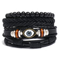 Adjustable Bohemia Leather Bracelet for Men Handmade Fashion Charm Bracelet with Evil Eyes Braided Design Bohemian Style