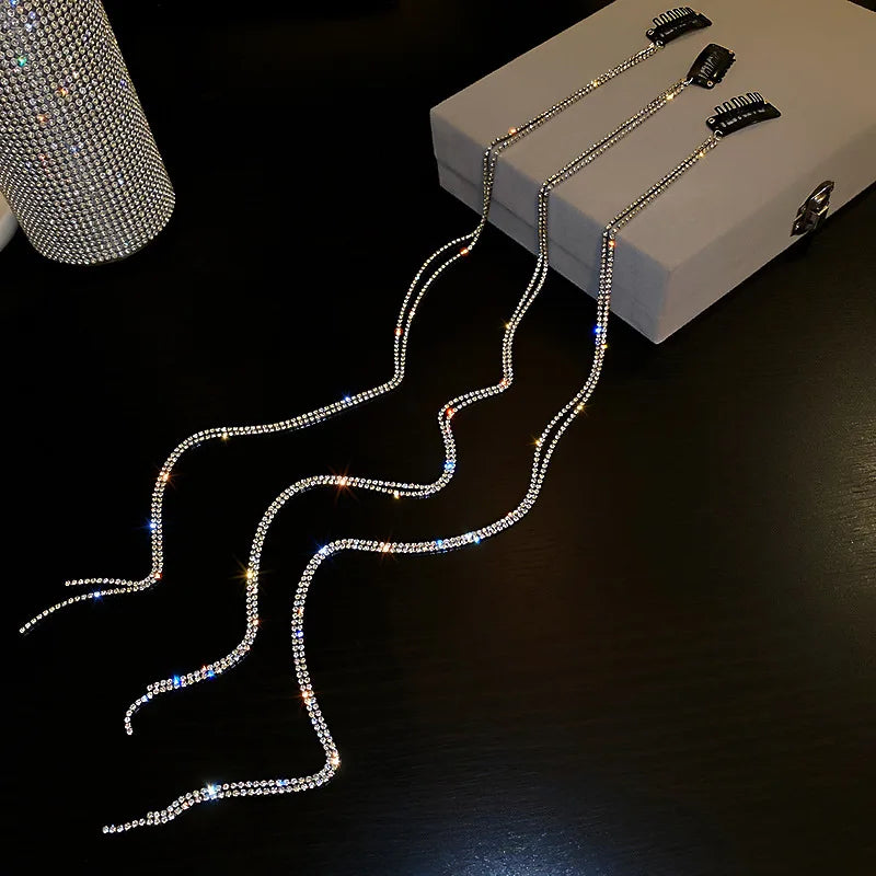 Horquillas Para El Pelo Wholesale Crystal Hair Chain Hot Selling High Quality Full Crystal Long Hair Chain Pin