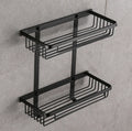Modern 2-Tier Adhesive Bathroom Organizer Shelf Black Aluminum Metal Wall-Mounted Shower Caddy Corner Mounted Waterproof