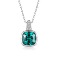 Fine Jewelry Square Shape Gemstone Pendant 925 Sterling Silver Emerald Zircons Necklace for Women
