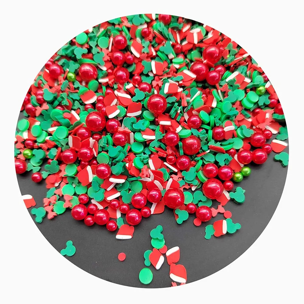 500g Christmas Polymer Clay Slices Slime Sprinkle Xmas Acrylic Beads DIY Crafts Making Crystal Mud Filler Artificial Figurine