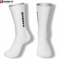Darevie Breathable Aero Bike Socks Cycling Socks Fabric Stripe Custom Cycling Bicycle Sport Running Anti Slip Silicone Socks Men