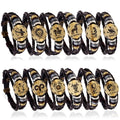 Punk Style Antique Gold Plated Charm Astrology Braided Rope Leather Men 12 Zodiac Sign Bracelet Jewelry