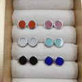 925 Sterling Silver Minimalist Semi-Precious Gemstone Natural Black Onyx Moonstone Stud Earrings for Women