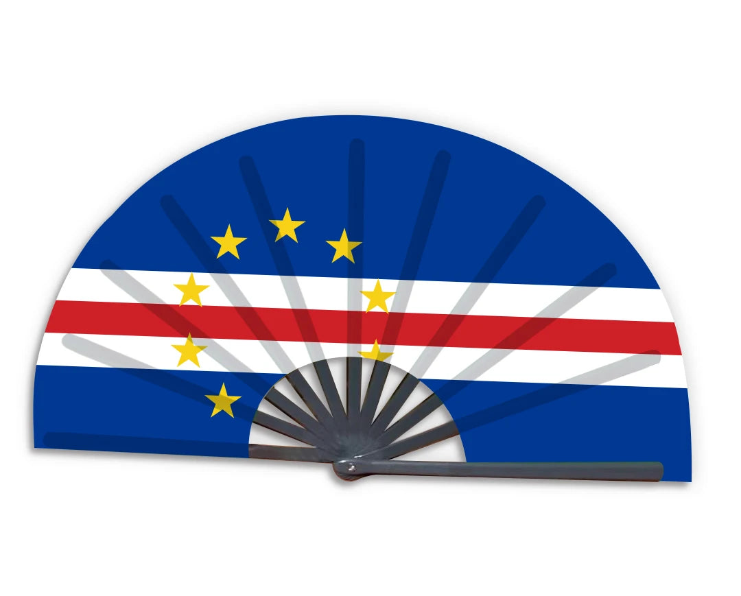 2022 Wholesale Custom Printed National Cuntry Flag Cape Verde Folding Bamboo Hand Held Fan