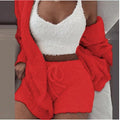 3pcs Set Ecoparty Fashion Women Winter Sleepwear Pajama Sets Solid Plush Hooded Vest+robe And Shorts Sleepwear M0433