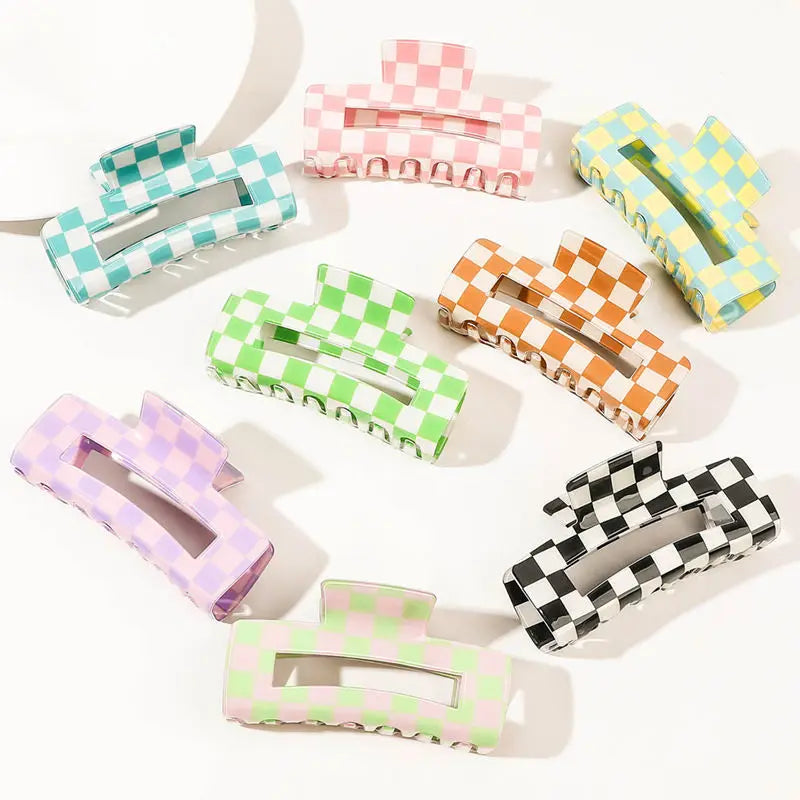 10.5cm Square Checkerboard Hair Clip Claw Pvc Hollow Rectangular Plaid Sweet Hair Claws Large Check Girl Claw Clip
