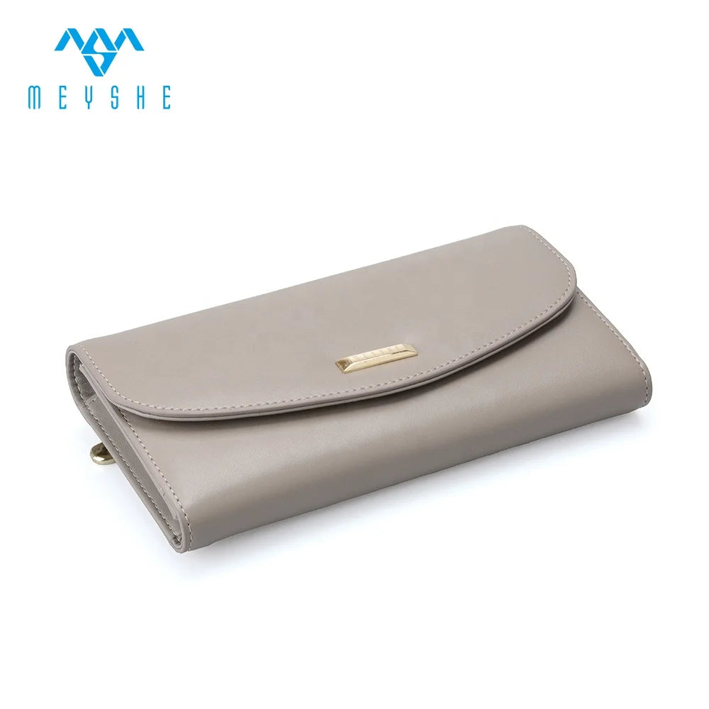 Custom Gray Genuine Leather Luxury Purse and Wallets Card Holder for Women Fashionable With Zip Coin Pocket