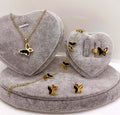 Women's Fashion Alloy Jewelry Set Good Quality Butterfly Dripping Multi-Color Pendant Necklace Bracelet and Ring