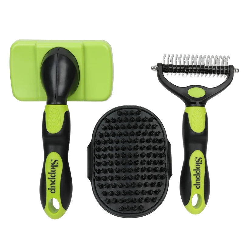 3 Pcs Pet Grooming Tool Kit Dog Cat Dematting Tool Slicker Undercoat Rake and Bath Brush
