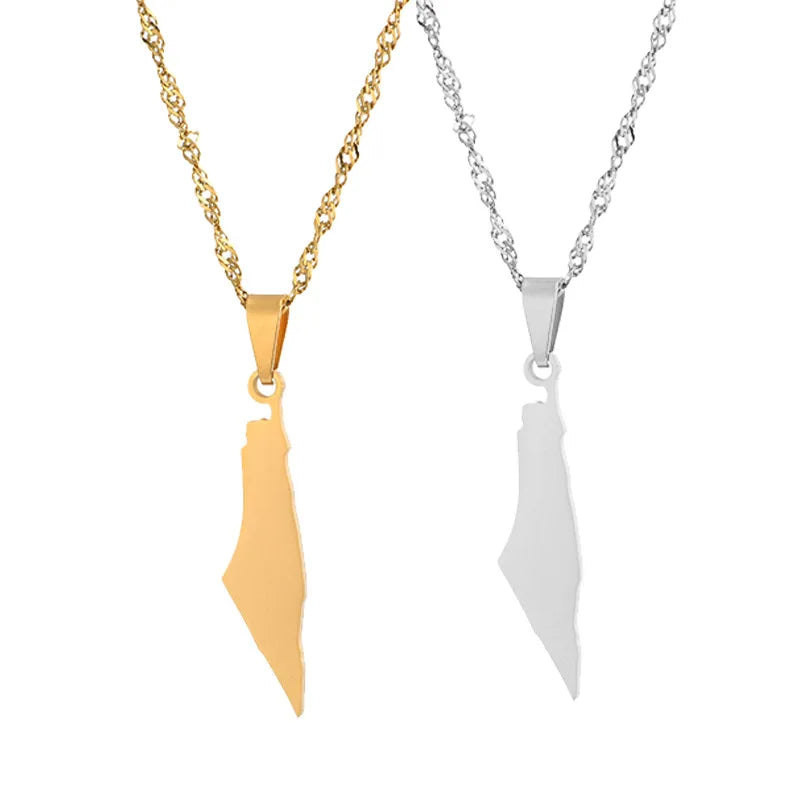 Gold Jewelry Unisex Blank Stainless Steel Palestine Map Necklace