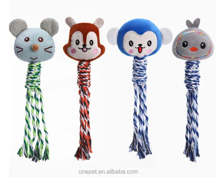 Cartoon Animal Plush Dog Toy with Bite Molar Teeth Squeaky Sounding Pet Toy