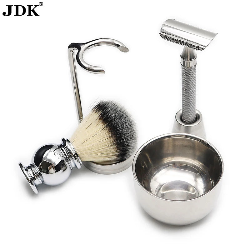 JDK Hot Sell Private Label Shave Brush Double Edge Razor Stainless Steel Bowl Shaving Set Shaving Kit for Men