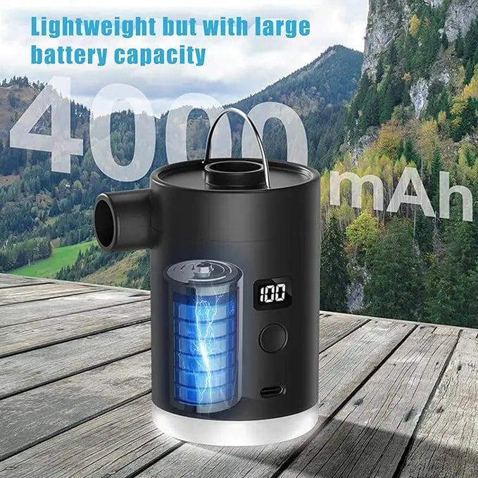 Type-C Charge Electric Air Pump with Camping Light for Outdoor Inflatables Waterpark Recreational Inflatables Toys Backpack Gear